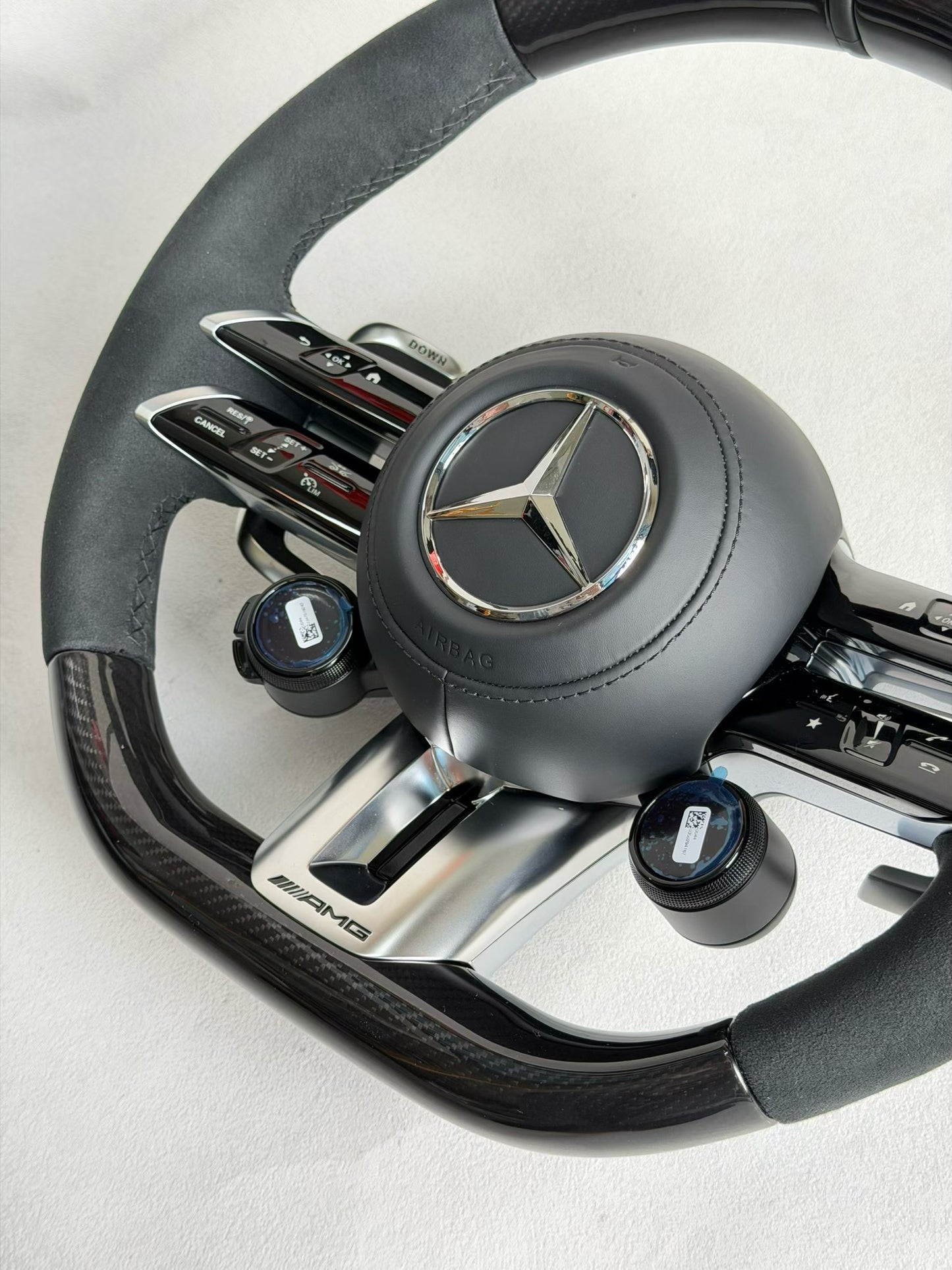 Mercedes-Benz OEM AMG Carbon Fiber Steering Wheel with Hands-Off Detection, Heating & OLED Rotary Knob