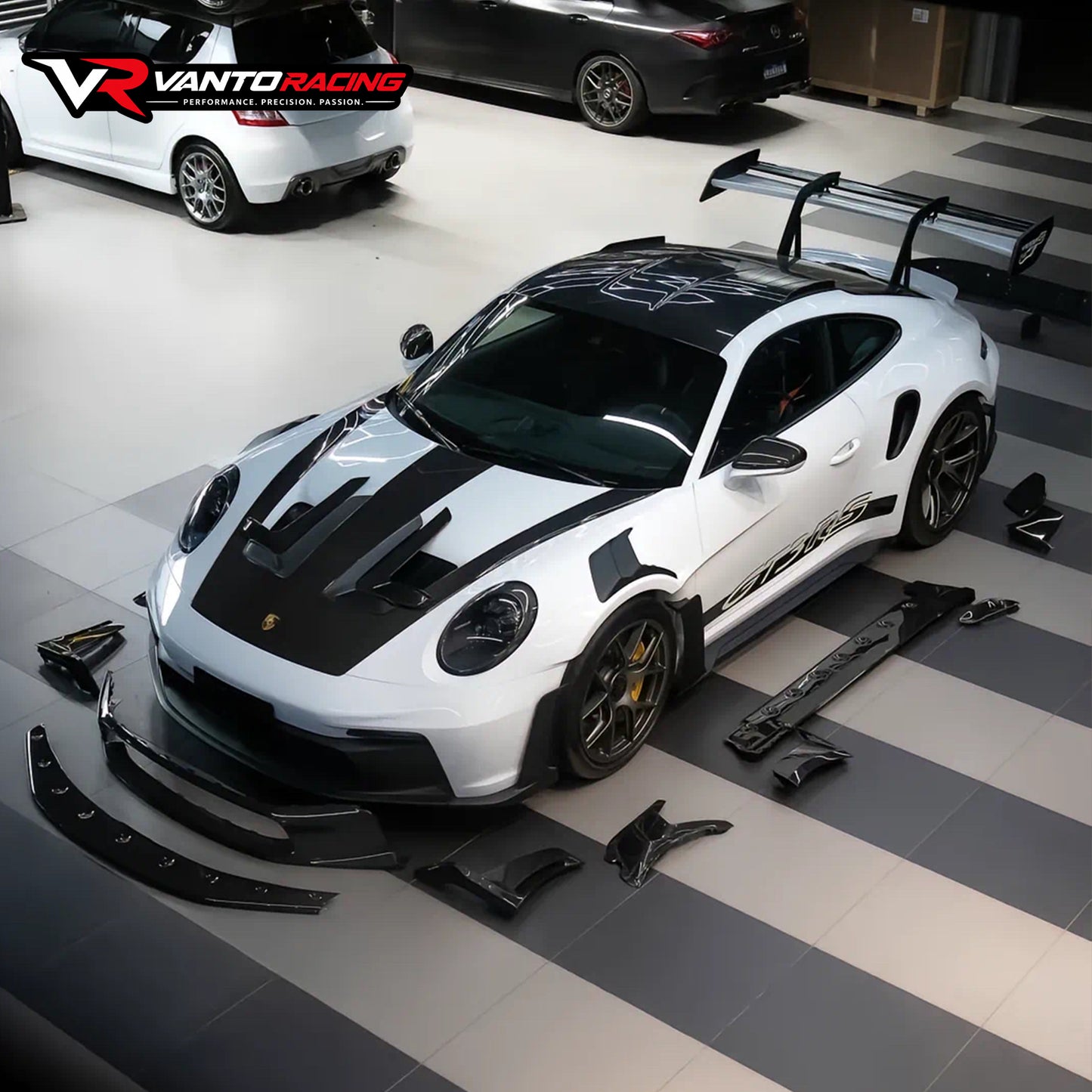 Porsche 911 992.1 GT3 Style Dry Carbon Fiber Hood Spoiler | Pilihan Lampu Brek Menegak & Mendatar