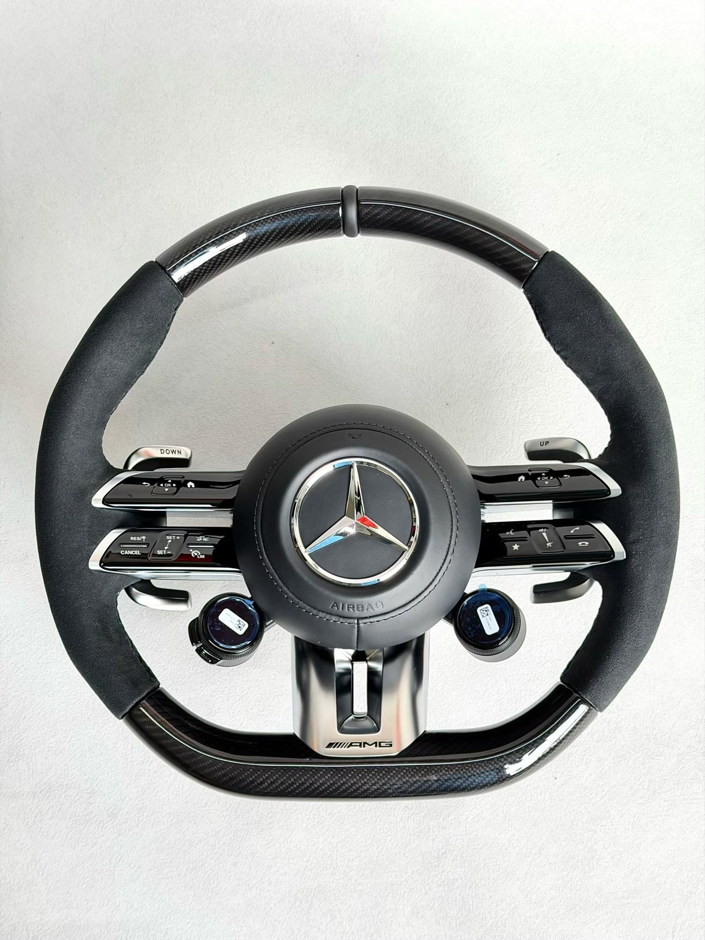 Mercedes-Benz OEM AMG Carbon Fiber Steering Wheel with Hands-Off Detection, Heating & OLED Rotary Knob