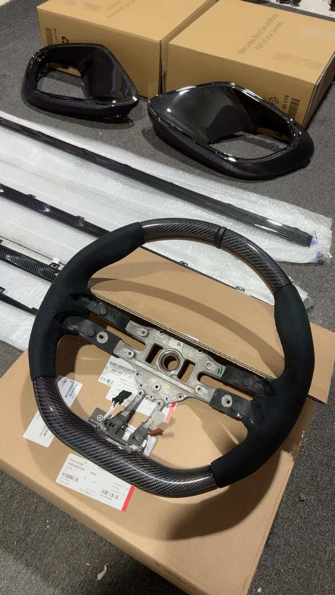 Mercedes-Benz OEM AMG Carbon Fiber Steering Wheel with Hands-Off Detection, Heating & OLED Rotary Knob