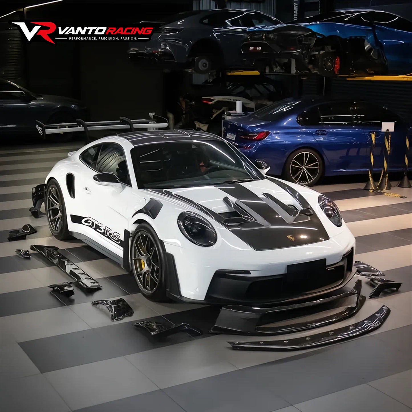 Porsche 911 992.1 GT3 Style Dry Carbon Fiber Hood Spoiler | Pilihan Lampu Brek Menegak & Mendatar