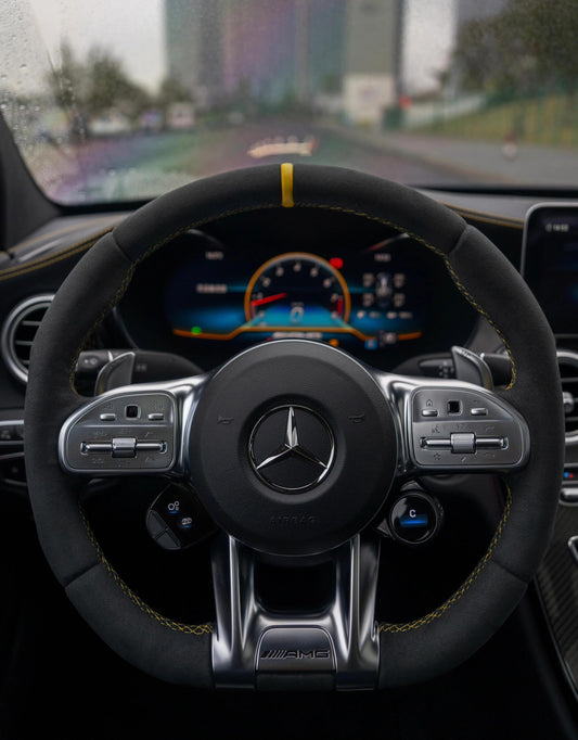 Mercedes-Benz AMG 809 Custom Racing Steering Wheel – Alcantara, Yellow Stitching | Fits AMG 35/43/45/53/63