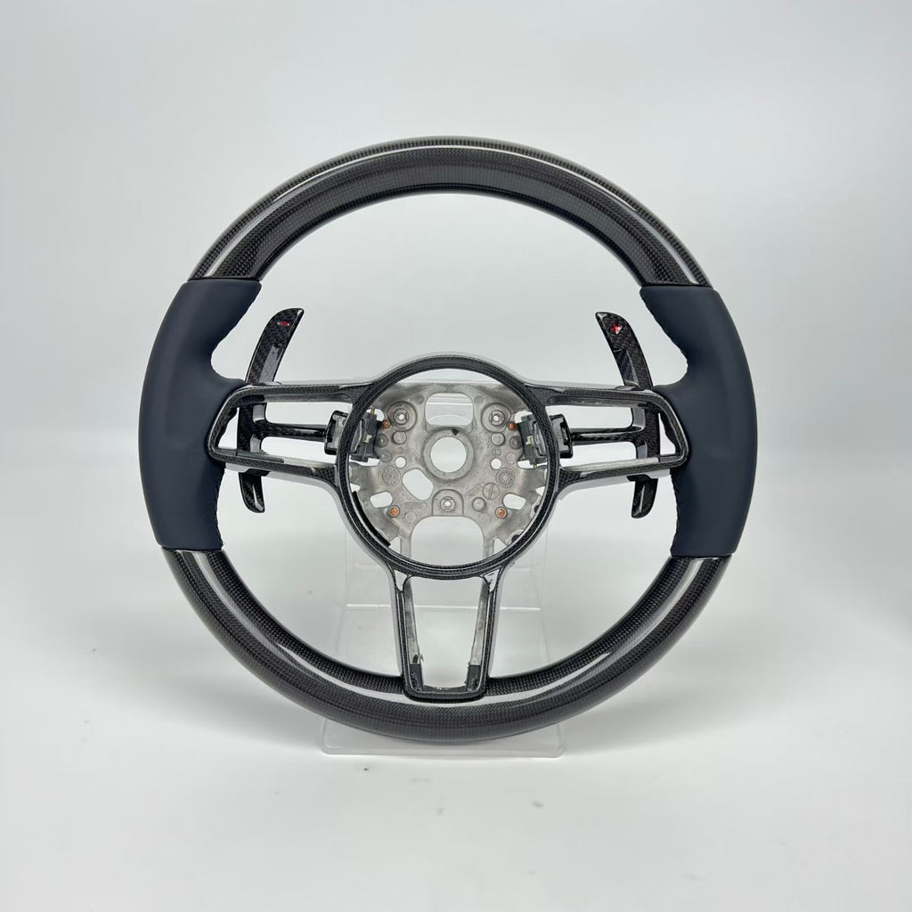 Porsche 718 911 Macan Panamera Cayenne Carbon Fiber Steering Wheel, Shift Paddles & Center Trim