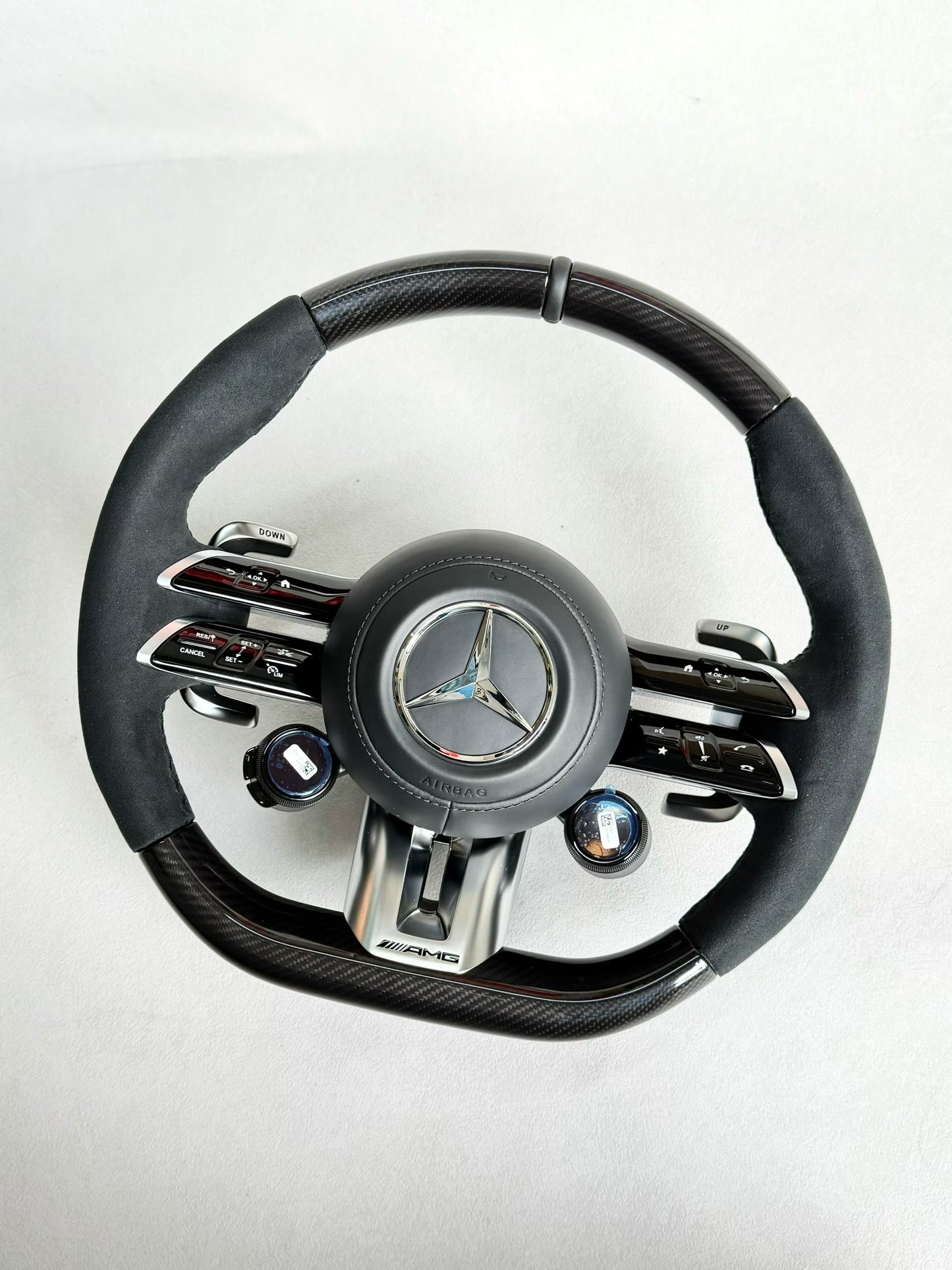 Mercedes-Benz OEM AMG Carbon Fiber Steering Wheel with Hands-Off Detection, Heating & OLED Rotary Knob