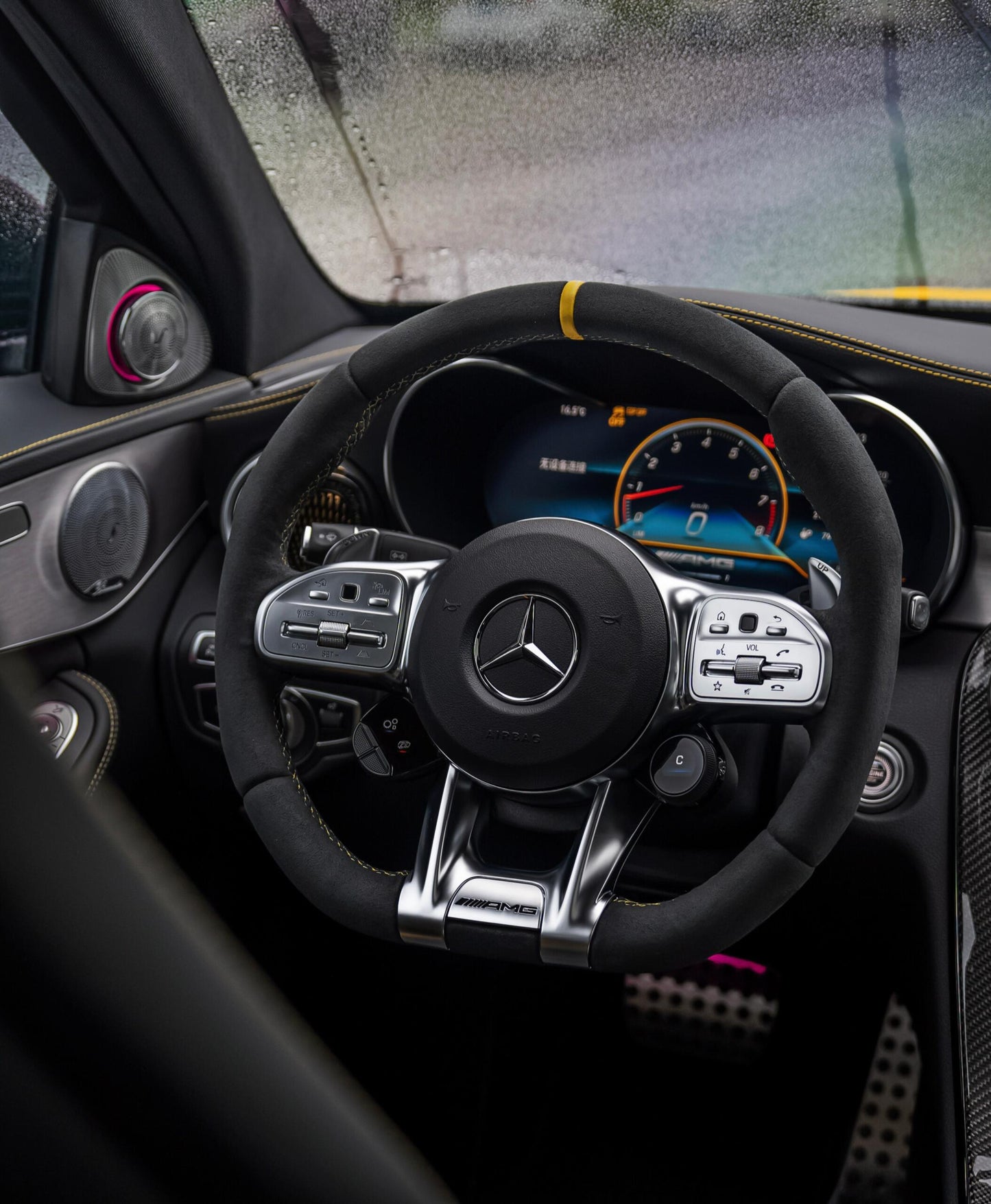 Mercedes-Benz AMG 809 Custom Racing Steering Wheel – Alcantara, Yellow Stitching | Fits AMG 35/43/45/53/63