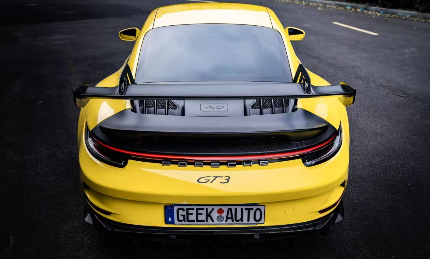 Porsche 911 992.1 GT3 Style Dry Carbon Fiber Hood Spoiler | Vertical & Horizontal Brake Light Options
