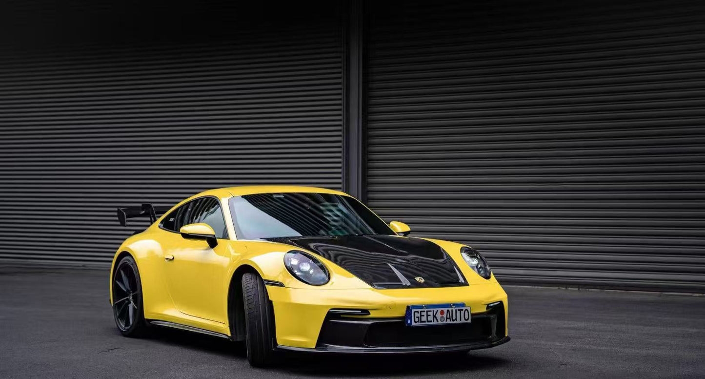 Porsche 911 992.1 GT3 Style Dry Carbon Fiber Hood Spoiler | Vertical & Horizontal Brake Light Options