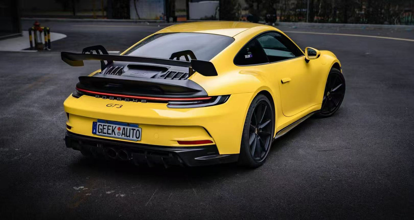 Porsche 911 992.1 GT3 Style Dry Carbon Fiber Hood Spoiler | Vertical & Horizontal Brake Light Options
