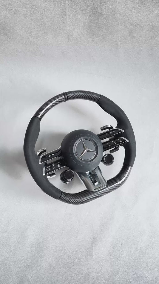 Mercedes-Benz OEM AMG Carbon Fiber Steering Wheel with Hands-Off Detection, Heating & OLED Rotary Knob